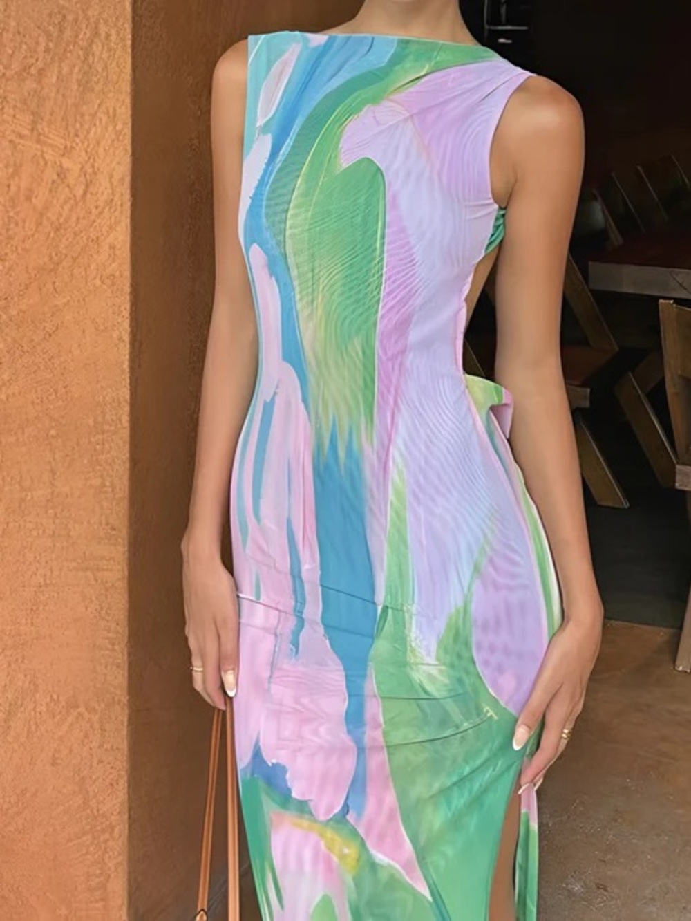 Commense Abstract-Print Sleeveless Midi Dress in Pink, Green, Blue - Picture 2 of 3